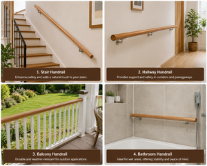 Barandilla de Madera Redonda Modelo EFS 5600, Barandillas de Escalera Montadas en la Pared, Diseño Tradicional, Tipo Tubo Resistente a la Oxidación para Escaleras - Product Image 6