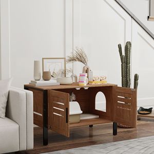 Lettiera per Gatti Marrone Scuro con Recinzione, Gambe Alte e Tiragraffi 80 cm L x 45 cm P x 50 cm A - Product Image 1