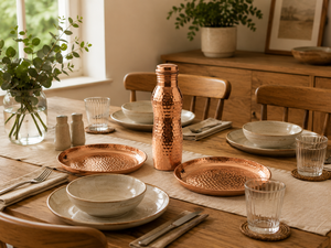 Service de table en cuivre de conception moderne Antique Creations, assiette ovale faite à la main, durable, sans BPA, de qualité alimentaire - Product Image 1