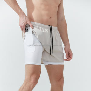 Short de sport décontracté pour hommes Double couche séchage rapide Logo anti-rides été Fitness course à pied Shorts d'entraînement WashedDDP expédition - Product Image 1