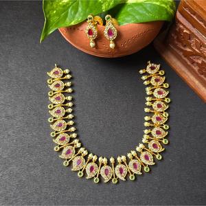 Vintage Gold Plated Brass Crystal Pearl Necklace Wedding Gift Chain - Product Image 1