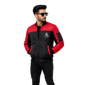 Custom Men's Red Black Bomber <b>Jacket</b> Windproof <b>Zip</b> <b>Up</b> Flight <b>Jacket</b> Lightweight Polyester Casual Winter Coat OEM ODM Manufacture - Product Image 2