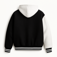 Blouson universitaire de luxe en mélange polyester/coton, col montant, logo frontal, vêtement d'extérieur moderne, thermique, style preppy décontracté pour l'hiver
