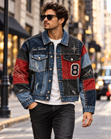 Veste en jean patchwork brodée pour homme Sam Tactical, style streetwear, type camionneur, prix de gros, OEM, prix abordable 2026
