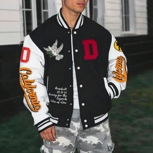 Wholesale Rate Newest Style Letter Embroidered Contrast Color Long Sleeve Single Breasted College Baseball Letterman <b>Jackets</b> - Product Image 5