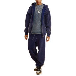 Custom Brand Men’s Acid Wash Zipper Tracksuit ODM Wholesale Custom Streetwear Casual Wear Acid Wash Zipper <b>Hoodie</b> & Jogger Set - Product Image 6
