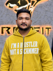 เสื้อฮู้ดซิปสีเหลืองสำหรับผู้ชาย พิมพ์ลาย I'm A Hustler Not A Scammer สไตล์ลำลองทรงโอเวอร์ไซส์ ผ้าฟลีซ เสื้อฮู้ดซิปผู้ชาย - Product Image 3