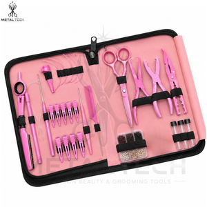 Premium Hair Extension Application Tool Set With Pink Stainless Steel Pliers Scissors Loop <b>Needle</b> Extension <b>Beads</b> and Organizer - Product Image 1