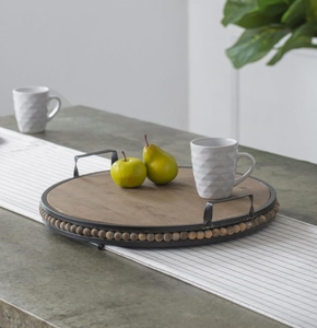 Modern & Top Trending <b>Black</b> Iron Handle Wooden Beaded <b>Tray</b> Metal <b>Serving</b> <b>Tray</b> for Table Decoration Customized Size & Shape - Product Image 3