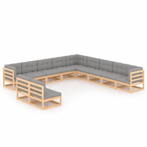 Ensemble de salon de jardin en bois naturel avec coussins gris - Product Image 1