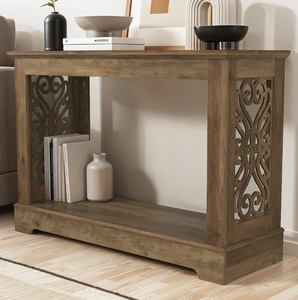 Consola de madera tallada vintage 2026 con acabado natural, mesa auxiliar para sala de estar, muebles de hotel económicos - Product Image 2