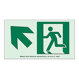 Señal de Salida Fotoluminiscente Aprobada por BradyGlo NYC, Flecha Izquierda-Arriba, Seguridad Interior/Exterior, PVC Impreso con UV - Product Image 2
