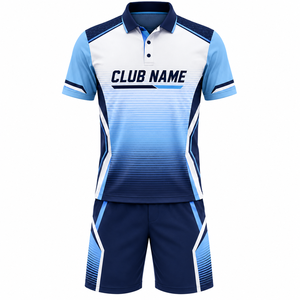 Ensemble polo et short de golf sportif pour femme, dégradé bleu, séchage rapide, en Spandex/Coton, col polo, logo imprimé sur le devant, taille élastique - Product Image 1