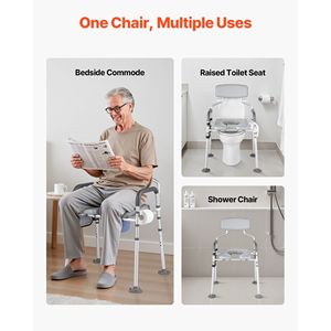 Sedia Comoda da Comodino 4-in-1 Portatile con Capacità di 227 kg, Sedile Rialzato per WC, Schienale Leggero Imbottito Rimovibile - Product Image 2