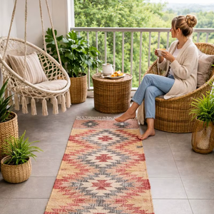 Alfombra de Escalera Hecha a Mano de Yute y Algodón, Diseño Tribal Geométrico, Alfombra de Pasillo Natural Estilo Boho, Tejido Plano Reversible y Lavable para el Hogar - Product Image 5