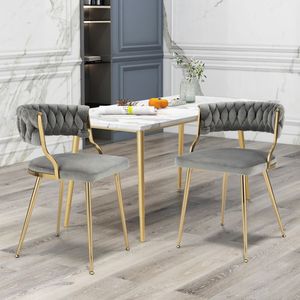 Sedie da Pranzo in Tessuto Stile Retrò Francese con Gambe in Metallo Dorato per Soggiorno - Product Image 2