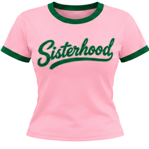   Camiseta informal rosa para mujer con estampado de letras de Sisterhood, manga corta, cuello redondo, suave, inspirada en la hermandad, camiseta de moda - Product Image 1