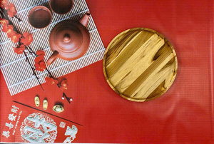 Tabla de Cortar Redonda de Madera de Teca Ha Le, Ecológica, con Mango de Madera, Antibacteriana y Duradera, de 1.5 cm de Grosor, para Preparación de Alimentos en la Cocina - Product Image 3