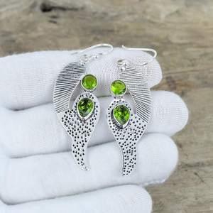 ต่างหูพลอยเพอริดอทสีเขียว เงินแท้ 925 ทำมือ สไตล์โบราณ แบบห้อย ชุบทอง เหมาะสำหรับงานปาร์ตี้ ของขวัญวันครบรอบ - Product Image 6