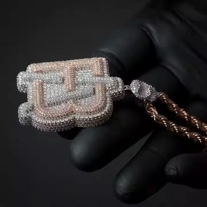 Nouveau pendentif lettre B en moissanite or rose, breloque en argent sterling 925 plaqué or, bijou unisexe élégant et tendance pour fêtes et hip-hop - Product Image 2