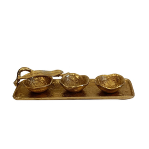 Juego de 3 Recipientes de Madera para Servir Frutos Secos con Tapa de Vidrio, Plato de Metal Dorado, Decoración de Mesa, Regalo - Product Image 2