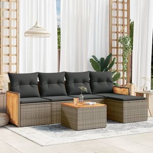 Conjunto de Sofás Grandes para Jardín en Ratán PE Gris Oscuro con Madera de Acacia Sólida, Muebles Elegantes para Exteriores - Product Image 1