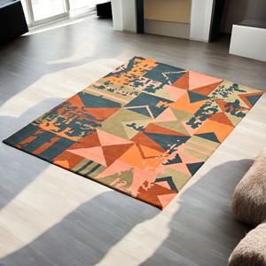 Modern Hand Tufted Wool Viscose Area <b>Rug</b>-Polka Dot Grid Pattern in Warm Camel Ocher Yellow Slate <b>Grey</b> & White - Product Image 5