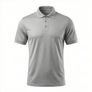 Polo à manches courtes gris pour homme, 100% polyester, tricoté, respirant, design uni, coupe classique - Product Image 1