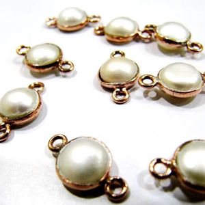 Connecteurs en forme de pièce de monnaie en perle naturelle de 8 mm, plaqués or rose, à double boucle - Product Image 2