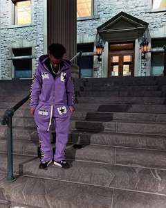 Custom Winter Oversized Streetwear Tracksuit Men Y2K Graffiti Embroidered Full Zip Hoodie Baggy Sweatpants Set Vintage <b>Patchwork</b> - Product Image 3