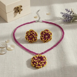 Direct Factory Supply Fuchsia Haldi Bloom <b>Beaded</b> Jewellery <b>Set</b> Handmade Floral Ethnic Jewelry for Women Available At Best Price - Product Image 5