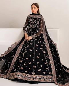 ชุดเดรส Anarkali ผ้าจอร์เจตต์ พร้อมชุด Sharara ขายส่ง ความยาว 51 นิ้ว ปักดิ้นลายฉลุ ประดับด้วยผ้าคลุมไหล่ ขนาด M L XL XXL - Product Image 2