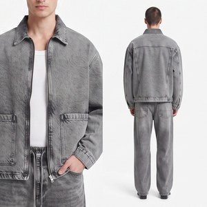 Traje de chándal vaquero premium para hombre con bloques de color, fabricante de trajes de chándal vaqueros personalizados para hombre, traje vaquero vintage lavado para hombre - Product Image 2