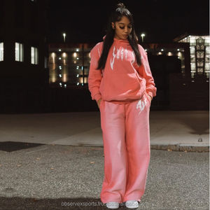 Conjunto de Sudadera con Capucha y Pantalones Deportivos de Algodón Grueso de Invierno, Estilo Vintage, Lavado Ácido, Personalizado, con Bordado Aplicado y Efecto Desgastado - Product Image 3