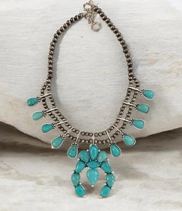Collier en turquoise Squash Blossom en pierre naturelle, style western Navajo, bijoux pour femmes, cadeau - Product Image 3
