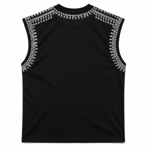 SHH INDUSTRIES Custom Graphic <b>Skull</b> Motorcycle Sleeveless Tank <b>Top</b> Rhinestone Trim Premium 100% Cotton Anti-UV Quick Dry Men - Product Image 2