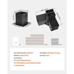 Kit Staffe per Pergola 4x4 Pollici, 4 Pezzi, Staffa Angolare a 3 Vie per Carichi Pesanti, Kit Base Palo per Lavori in Legno Fai-da-te, Facile Installazione - Product Image 4