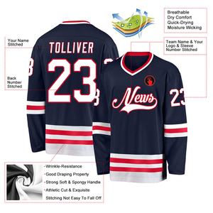 Custom Designed Navy V-Neck Adult Hockey Jersey OEM Team Sportswear Ice Hockey Uniform Embroidery Blank Pattern Breathable 100% - Product Image 2