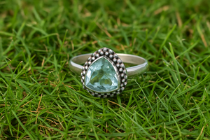 Pure 925 Sterling Silver Pear Blue Topaz Handmade Vintage Beaded <b>Statement</b> <b>Ring</b> 18K Rose Gold Yellow Gold Plated Jewelry - Product Image 6