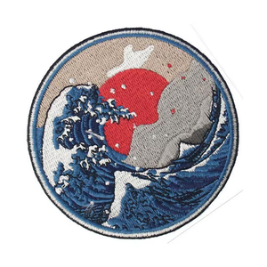 Lightweight Canvas Circular Embroidered <b>Patch</b> with Great Wave and Red Sun Design <b>Sew</b>-<b>On</b> Fabric Applique for Clothing & Hats - Product Image 3