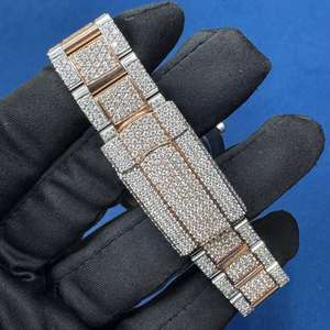 Montre BOJ R.O.L.E.X.02 à chiffres arabes, bicolore, plaquée or rose, de luxe, à quartz, analogique, en acier inoxydable, mécanique, style hip-hop, avec cristaux - Product Image 6