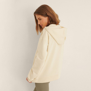 <b>Women's</b> Cream Hooded <b>Quarter</b>-<b>Zip</b> Sweatshirt 100% Cotton Knitted Casual Autumn Solid Color Long Sleeve Regular Fit - Product Image 3