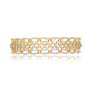 Luxury Women's 18K Yellow Gold Lab Grown Diamond Brilliant Cut Classic <b>Bangle</b> <b>Bracelet</b> Multi-Row Mesh Circular Clasp Design - Product Image 2