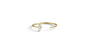 Anillo de lujo de oro de 18 quilates con diamante marquesa, anillo abierto tipo brazalete, banda solitaria con engaste de bisel, anillo minimalista apilable, joyería fina para mujer - Product Image 1