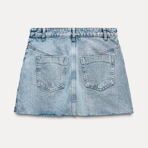 Trendy Women's Mid Waist Knee Length Denim <b>Swing</b> <b>Skirt</b> High Quality Custom Flounced Hem Casual Wear Korean Style Silk - Product Image 6