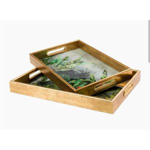 Plateau de service artisanal en bois de manguier avec incrustation florale en émail, plateau décoratif en bois avec poignées pour la maison, l'hôtel, la table basse - Product Image 3