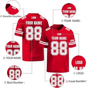 Maillot de football américain rouge personnalisable pour homme, col en V, manches courtes, impression numérique, respirant, séchage rapide, sangle réglable - Product Image 4