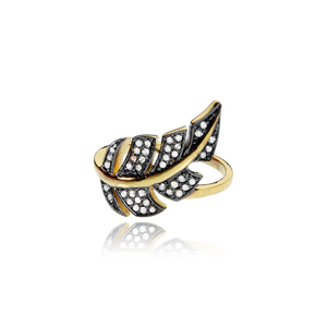 Bague de Cocktail REYES de Luxe en Argent Sterling 925 avec Diamant Naturel, Motif Feuille Victorien, Bijou Fin Fait Main pour Femme - Product Image 1