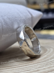 Geometric Eternity <b>Band</b> <b>Ring</b> In 925 <b>Silver</b> With Pave Set VVS Moissanite Diamond Minimalist Design Unisex Everyday Wear - Product Image 4