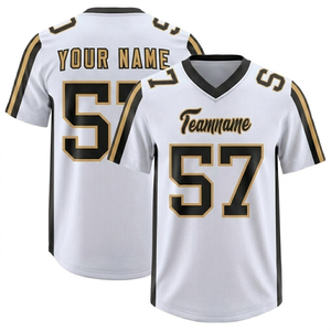 Uniforme de Fútbol Americano Personalizado para Equipo, Transpirable, Blanco, Negro y Dorado, Manga Corta, Alta Calidad, para Adultos - Product Image 1